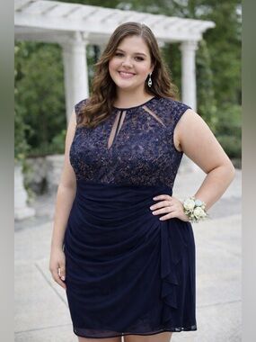 Betsy & Adam Navy Lace Mini Dress